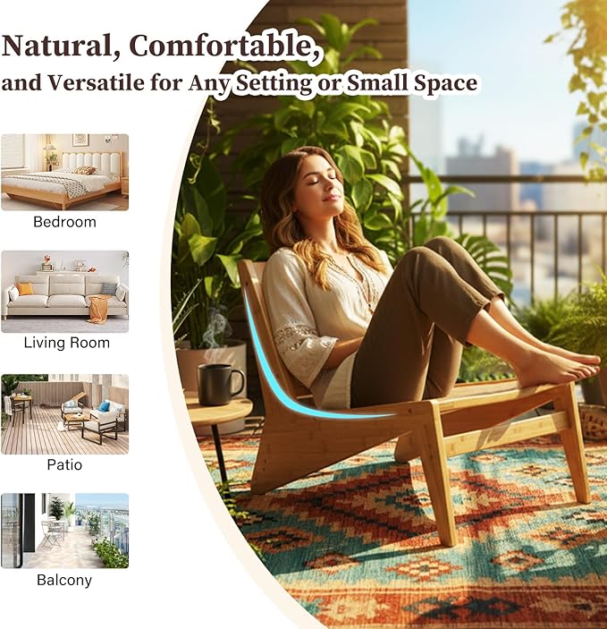 Rattan Chair 2Pcs, Mid Century Modern Accent Chair, Leisurely Reading Chair for Living Room(Wood)