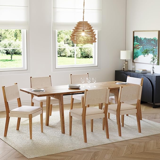 Hevea Premium Solid Wood Extension Dining Table, Expandable Table for 4 to 8 Seats, Adjustable Modern Wooden Dining Furniture (Chairs Sold Separately)