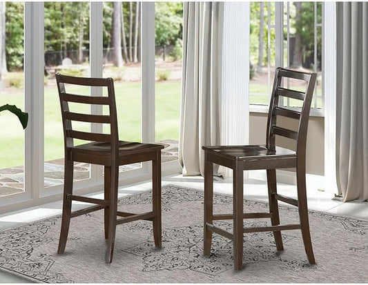 East West Furniture FAS-CAP-W Fairwind Counter Height Dining Stools - Ladder Back Wood Seat Chairs, Set of 2, Cappuccino