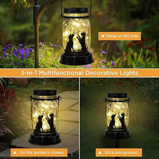 Dog Solar Lanterns Outdoor Garden Solar Dog Lights Dog Lover Gifts for Women, Dog Themed Birthday Gifts for Mom Grandma Aunt Sister, Butterfly & Dog Fairy Lights for Patio Yard Lawn Outside Decor