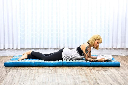 Leewadee Trifold Mattress Standard – Comfortable Thai Massage Pad, Foldable Floor Mattress Filled with Kapok, Perfect to Use as a Sleeping Mat 79 x 28 inches, Light Blue
