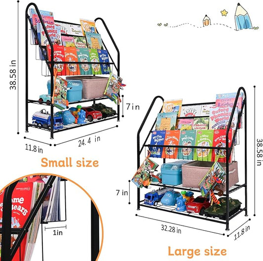 Bookshelf for Kids, Metal Kids Bookshelf, 5 Tier Kids Book Shelf and Toy Storage, Bookcase for Kids Room, Kids Book Storage for Bed Room Living Room (Large, Black)