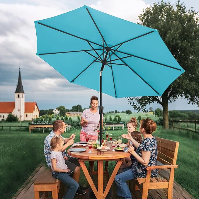 10ft Outdoor Patio Umbrella - Table Umbrella Waterprool UV Protection, Sombrillas de Patio with Push Button Tilt, Sun Umbrella for Pool, Porch, Garden, Deck, Backyard (Aqua Blue)