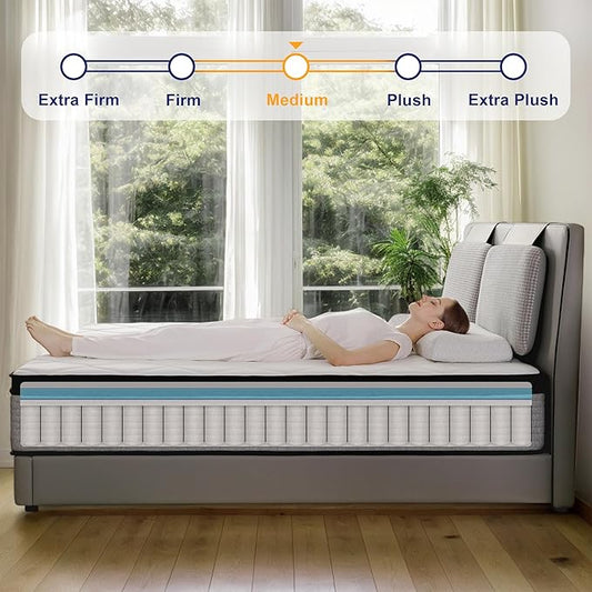 Queen Size Mattress, 12 Inch Queen Hybrid Mattresses in a Box with Memory Foam, Medium Firm Individual Pocket Spring for Edge Support, Fiberglass Free Bed Mattres, Breathable, CertiPUR-US.