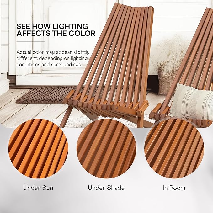 IDZO Elina FSC Eucalyptus Tamarack Chairs, 22.5x31.5x36 in, Weatherproof Wood, Lightweight 19 lb Design, Folding High-Backrest, Natural Finish – Ideal for Patio Furniture Set or Outdoor Furniture