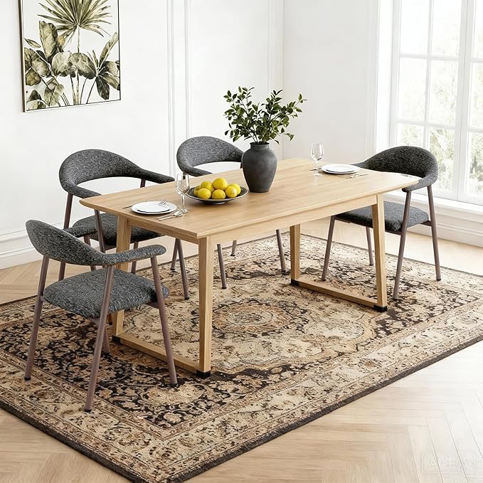 DUMOS Dining Chairs Set of 2, Modern Linen Fabric Upholstered Kitchen Side Chairs with Curved Backrest, Accent Farmhouse Metal Chairs for Kitchen Dining Room Restaurant Cafe, Gray
