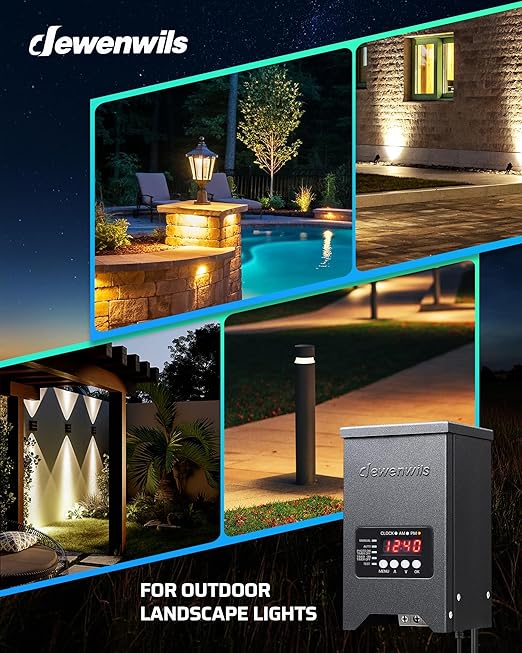 DEWENWILS 200W Low Voltage Landscape Transformer, 120V to 12V/15VAC, Landscape Lighting Transformer, Dusk to Dawn Sensor & Timer, Weatherproof Low Voltage Transformer for Spotlight, Pathway Light