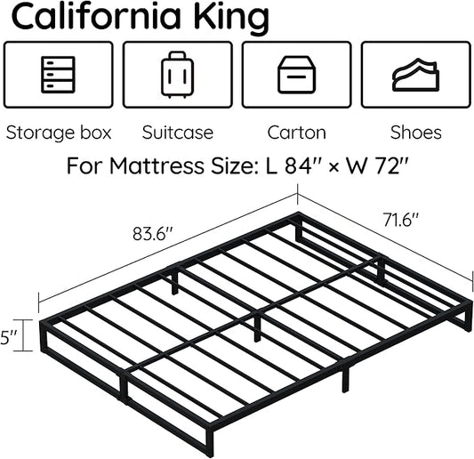 5 Inch California King Size Bed Frame Metal Platform Mattress Foundation with Steel Slat Support, No Box Spring Needed, Easy Assembly, Black