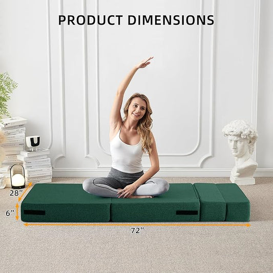 FILUXE Folding Sofa Bed | Convertible Sleeper Chair Bed for Adults, Fold Out Chair to Bed Linen Futon Chair with Pillow, for Home Dorm Apartment RV Living Room, Single Size Dark Green