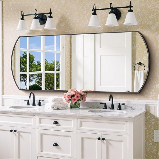 Bathroom Mirror, 24x60 Inch Black Oval Wall Mounted Mirror with Thin Metal Frame, Large Modern Bathroom Vanity Mirrors for Over Sink, Entryway, Living Room, Bedroom