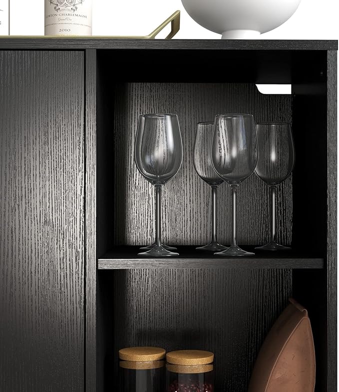 Panana Kitchen Buffet Cabinet Storage Sideboard with 2 Doors 2 Shelves, 41.8" L x 15" W x 32.5" H (Black)