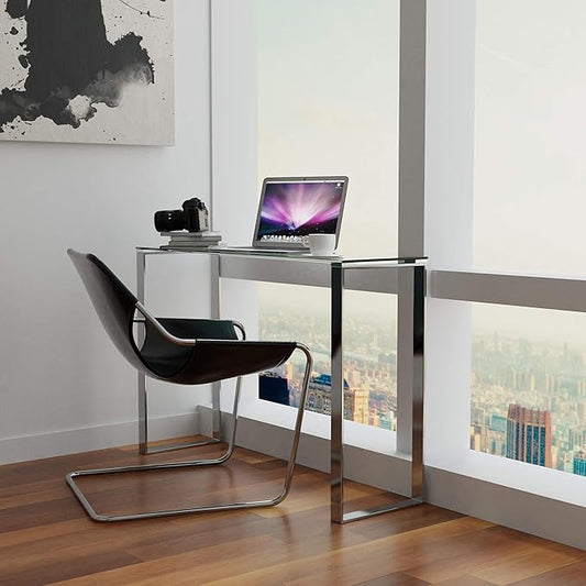 Cortesi Home Remi Contemporary Glass Console Table with Chrome Finish