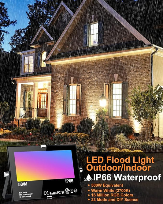 ChangM LED Flood Light Outdoor 500W Equivalent,Bluetooth RGB Flood Lights with APP Control, DIY Scenes,IP66 Waterprooof,Timing,Warm White 2700K Color Uplight