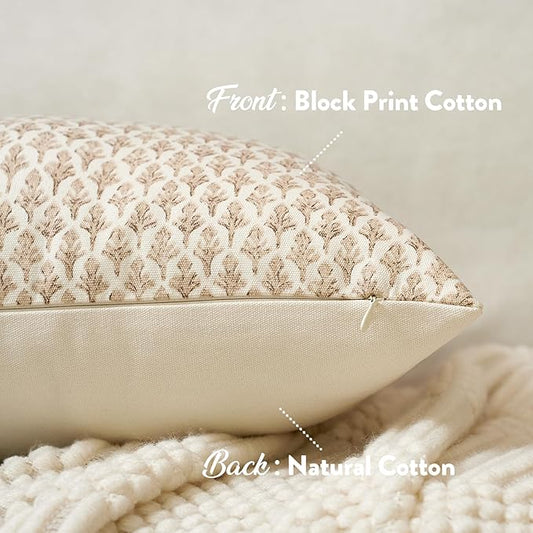 FIOUOVO Floral Pillow Covers 24x24 Pillow Cover Block Print Couch Pillows for Living Room Decorative Neutral Accent Throw Pillow Covers, 1PC, Cognac Brown