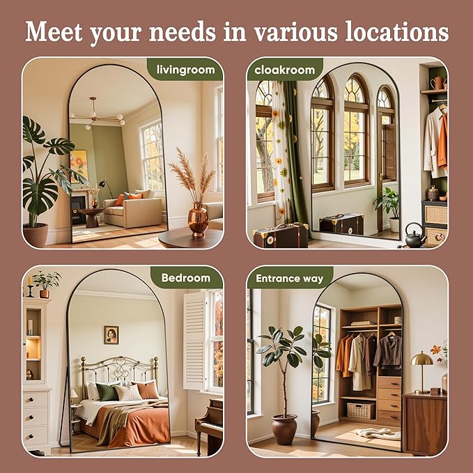 Full Length Mirror, 81"x41" Arched Full Body Mirror, Floor Mirrors with Stand, Body Mirrors Standing Hanging Leaning Against Wall,Aluminum Frame Mirrors for Bedroom Cloakroom,Living Room,Black