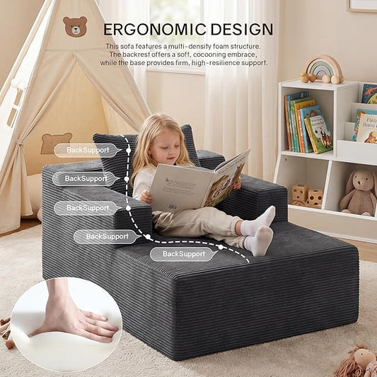 GRUSIGN 45'' Chaise Lounge Chair Indoor, Corduroy Boneless Sofa Bed, Deep Seat Sleeper Couch Reading Chairs for Bedroom Living Room, Movie Room | No-Assembly, Pet-friendly Fabric