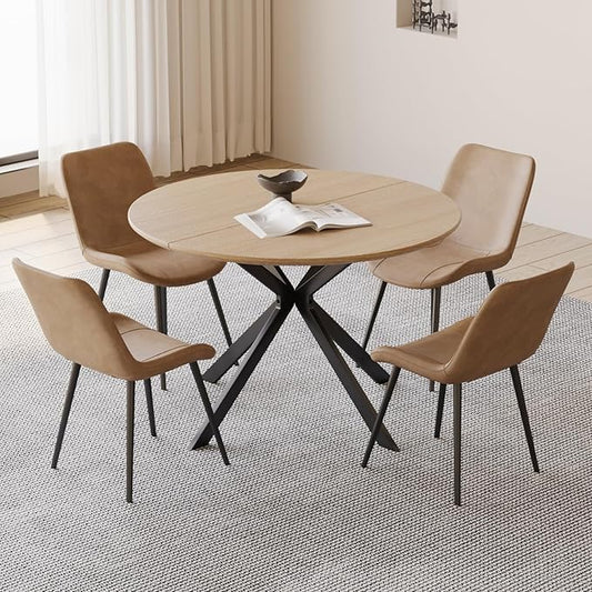 ALBAD 46.4" Round Dining Table, Mid Century Modern Round Dining Room Table for 4-6 with Metal Legs, Easy Assembly Coffee Table, Space-Saving Design for Kitchen and Dining Room