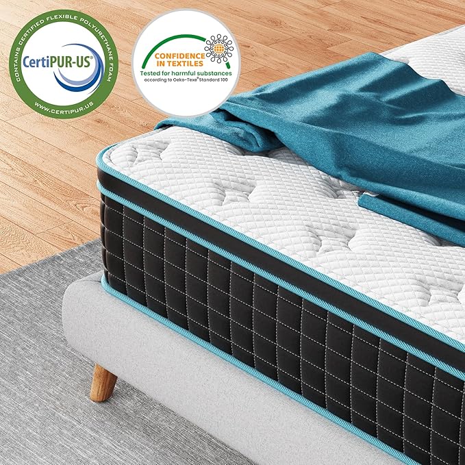 Queen Mattress 12 Inch, Pocket Spring Hybrid Queen Size Mattress in a Box, Memory Foam and Innerspring Mattress for Pressure Relief, Medium Firm Feel, 60 * 80 * 12 inch