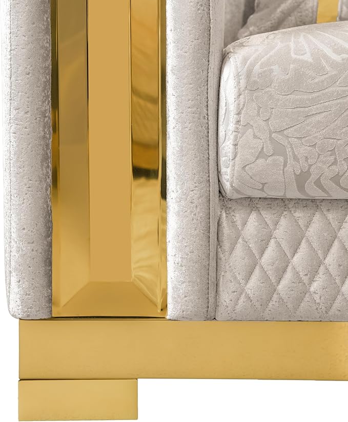 Furniture of America Samison II Glam 2-Piece Solid Wood Upholstered Sofa Set with Accent Pillows, Damask Pattern and Gold Base, Comfortable Couch and Loveseat for Living Room, Bedroom, Office, Beige