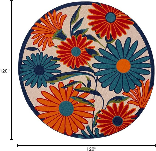 Nourison Home Aloha Multicolor 10' x Round Area Rug - Easy Clean, Non Shedding, Bed Room, Living Room, Dining Room, Kitchen (10' x Round)
