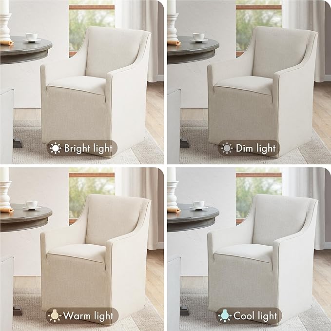 Madison Park Dining Chair with Hidden Casters, 20" Thick Seat Foam Cushion, Upholstered, Padded, Modern Farmhouse Dining Chair, Fully Assembled, Charlotte, 34" H, Cream
