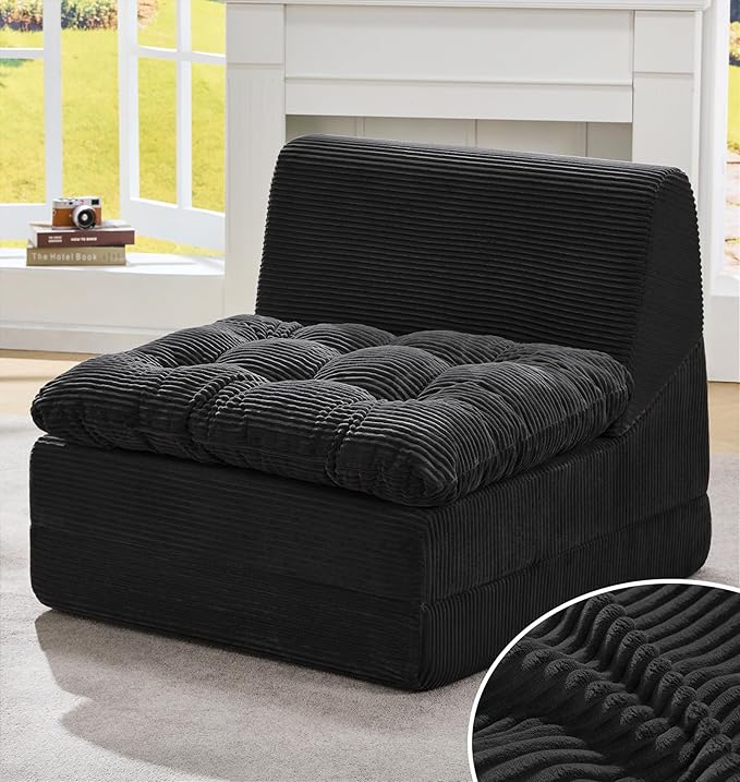 Hobestluk Sofa Couch Folding Sofa Bed Comfy Floor Lounger Convertible Sofa with Removable Cushion Couches for Small Spaces Foldable Mattress for Living Room Bedroom or Office (Cordury Black, Large)
