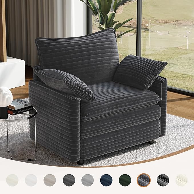 Vesgantti 40" Single Seat Sofa, Comfy Cloud Couch Deep Seat Upholstered Couch Corduroy Modern Sofa with Armrest Pillow, Easy Assembly for Living Room, Bedroom and Apartment, Gray | Sink-in Comfort, Height Adjustable, Easy Rearrangement, Extra-deep Otto...