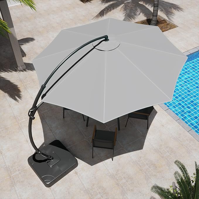 LAUSAINT HOME Outdoor Patio Umbrella with Base included, Deluxe Curvy Cantilever Umbrella Heavy Duty Offset Hanging Umbrella