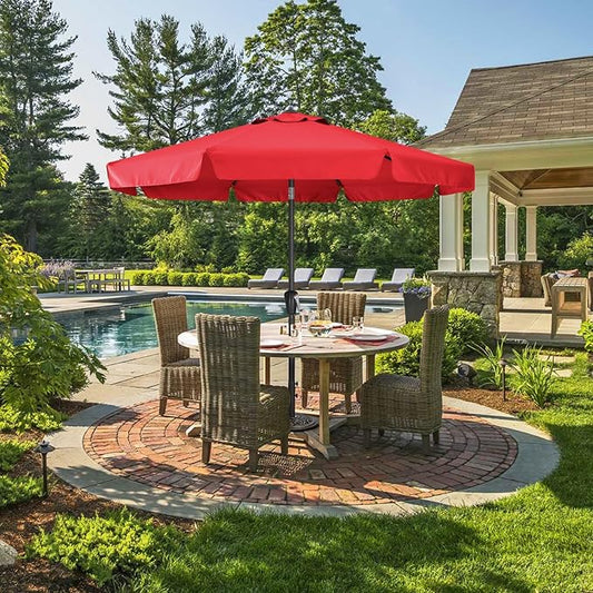 ABCCANOPY 10ft Scalloped Patio Umbrella, Outdoor Table Umbrella with Tilt and Crank, Fiberglass Ribs Deck Umbrella for Patio, Pool, Garden, Picnic (Bright Red)