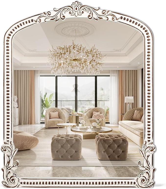 Baroque Arched Wall Mirror: 30x35 Inch Rustic Farmhouse Mirror - Ornate Decorative Mirrors for Fireplace, Living Room, Bedroom, Entryway, Bathroom