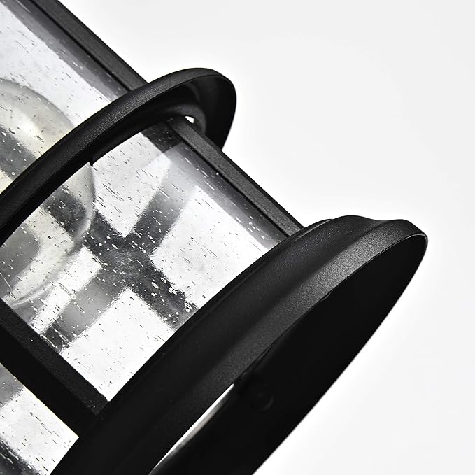 MICSIU 100W Max Modern Industrial Outdoor Wall Light, 10 Inch Textured Black Metal Exterior Sconce, Clear Seedy Glass Porch Light for Entryway, Garage, or Bathroom