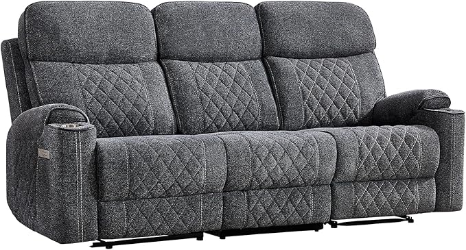 HAOMARKETS Power Oversized Reclining Sofa Couch with Cup Holders, Breathable Fabric 3-Seater Electric Recliner Couches with USB and Type-C Charging Ports for Living Room, Dark Grey