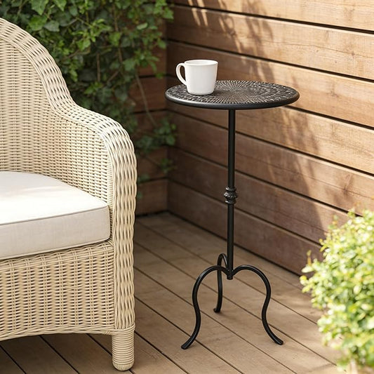 Metal Round Side Table, Modern Accent Small Drink Table, Coffee Martini Table for Small Spaces,Living Room,Bedroom,Corners (Black)