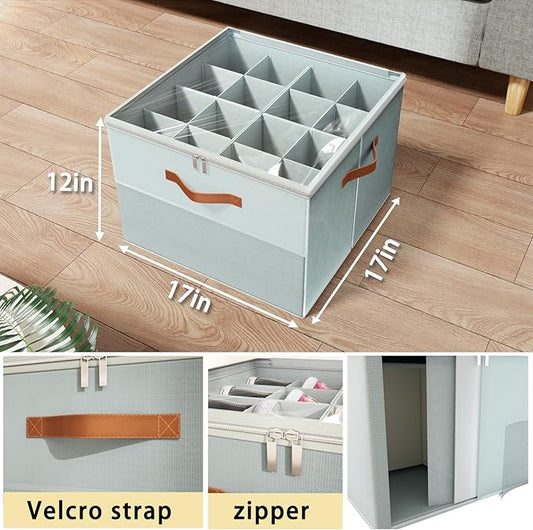 Shoe Organizer for Closet,2 Pack Foldable Shoe Storage Organizer Box Bin with Adjustable Dividers and Clear Cover, Fits up to 16-32 Pairs(Grey)