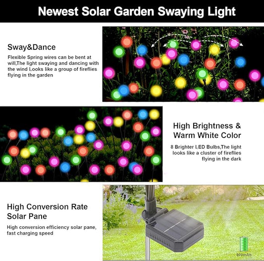 Swaying Solar Firefly Lights Outdoor, 8 Modes RGB Color Changing Firefly Swaying Solar Garden Lights for Outside Christmas Yard Patio Pathway Plant Landscape Garden Decor Multicolor(2 Pack)