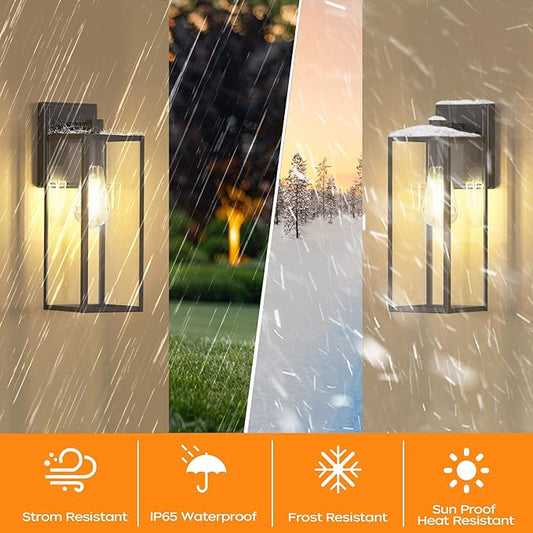 WIHTU 16in Outdoor Light Fixture Wall Mount, LED Exterior Lighting fixtures for Outside, Front Porch Lights, Waterproof Wall Sconce Lantern Lamp, Black Coach Lights for House, Patio, Garage, Doorway