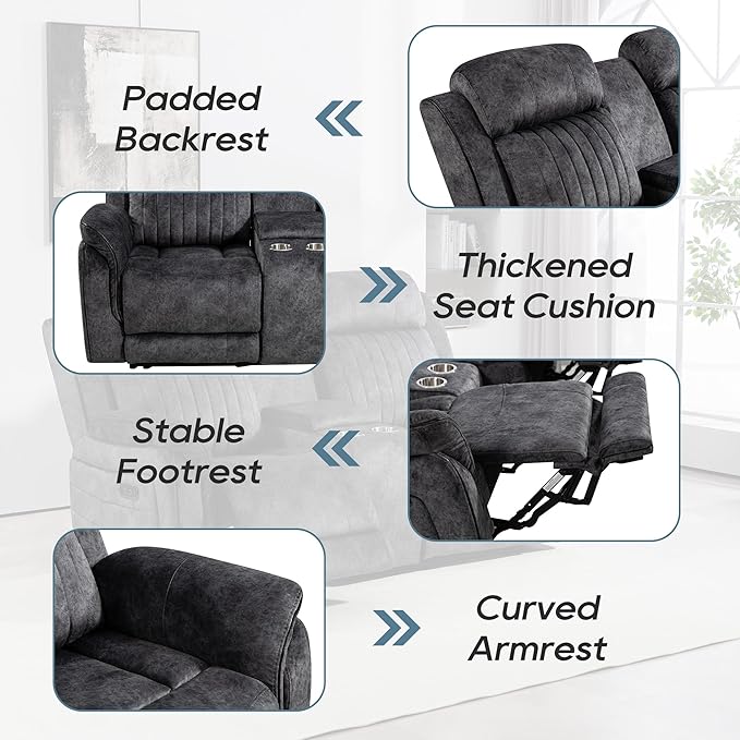Zero Gravity Power Reclining Loveseat with Adjustable Headrest, Power Loveseat Recliner with Console, Power Loveseat Recliner Sofa with USB & Type-C Ports for Living Room(Grey)