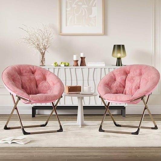 GAOMON Saucer Chair, Comfy Chair Faux Fur Lounge Moon Chair with Folding Metal Frame, Oversized Plush Flower Accent Seat for Adults, Teens & Kids, for Teens, Bedroom, Dorm or Living Room, Rose Pink