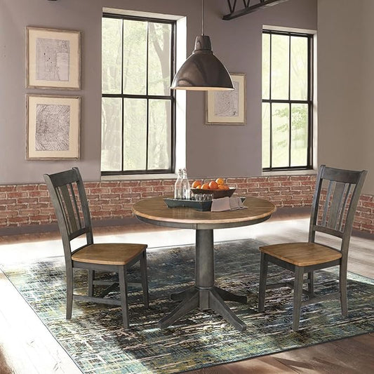 IC INTERNATIONAL CONCEPTS 36" Round Wood Table with 2 San Remo Chairs in Hickory/Washed Coal - 3 Piece Set