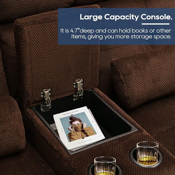 68'' RV Power Reclining Loveseat with Heat and Massage| RV Loveseat Recliner Sofa with Console| Double Reclining Couch with Cup Holder | Loveseat ReclinerTheater Seating(Fabric, Coffee)