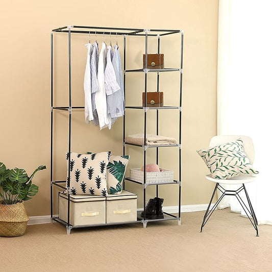 SONGMICS 43 Inch Portable Clothes Closet Wardrobe with Non-Woven Fabric and Hanging Rod Quick and Easy to Assemble Gray ULSF007G