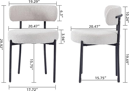 EDWELL Grey Dining Chairs Set of 6, Mid Century Modern Dining Room Chairs with 3.94” Cushions, Round Upholstered Boucle Chairs with Black Metal Legs for Kitchen, Living Room