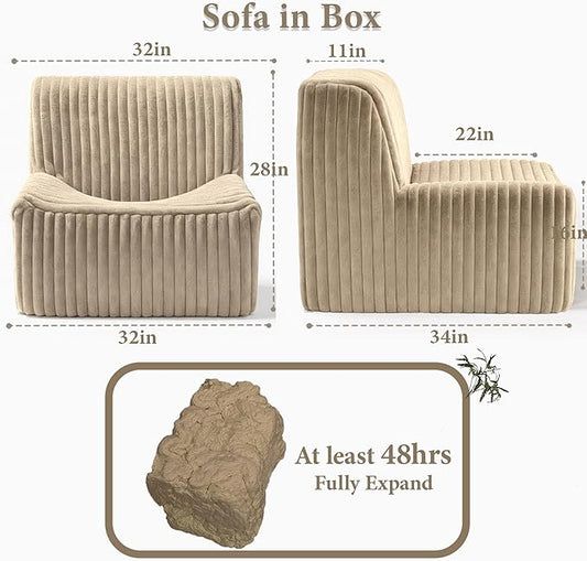 Trenda 32'' Comfy Bedroom Chair for Adult, Boneless Space-Saving Accent Chairs with with Spacious Seating, Soft Faux Fur Cover, Ideal Floor Couch for Living Room,College, Dorm to Reading (Khaki)
