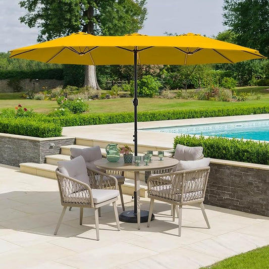 HERA'S PALACE Umbrella Patio Outdoor with Base 15ft Rectangle Table Double Market Umbrellas Clearance Large Included Stand for Deck Outside Pool Picnic Inground Yard Commercial (Gold Yellow)