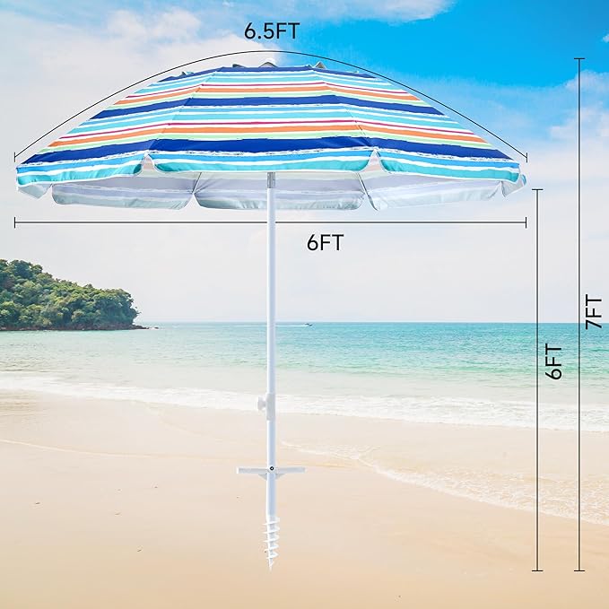 beach umbrella with sand anchor,UPF 50+protection,8 ribs, beach umbrellas for sand portable,with button tilt - multifunctional outdoor sunshade for gardens,courtyards,and beaches.