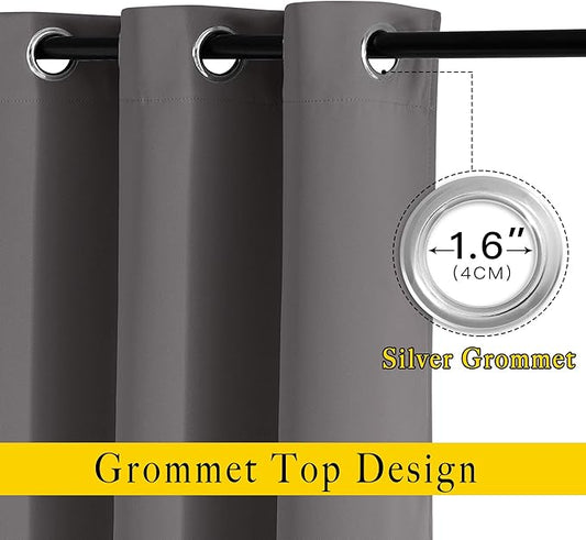 NICETOWN Grey Kitchen Curtains for Windows, Grommet Thermal Insulated Solid Blackout Window Treatments for Cafe, 2 Panels, W52 x L36
