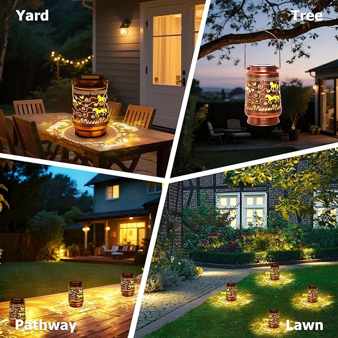 Horse Birthday Gifts for Women Mom Grandma, Solar Lanterns Outdoor Waterproof Garden Decor Hanging Lantern Lights, Metal LED Decorative Gardening Light for Patio Yard Lawn Porch