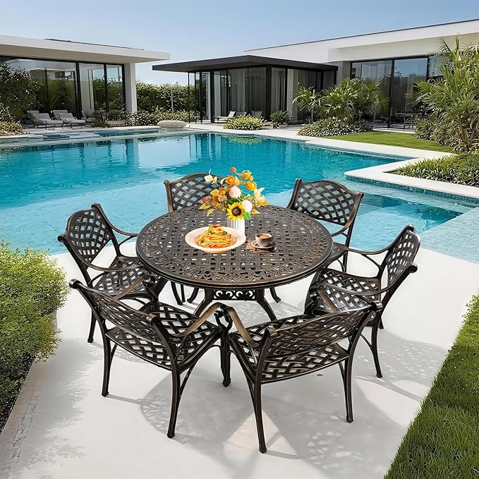 Cast Aluminum Patio Chairs of 2, Outdoor Dining Chairs Set, Aluminum Patio Chairs with Armrest for Garden, Backyard, Poolside, Balcony