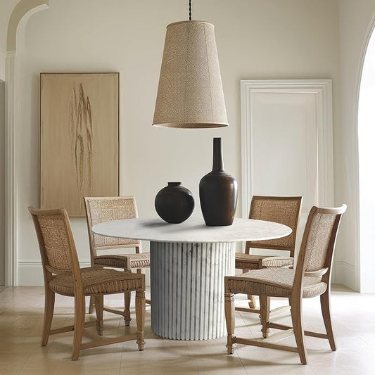 Meridian Furniture 248White-DT48 Genoa Collection Art Deco Dining Table with Handcrafted Genuine Marble, White Marble with Light Grey Veining, 48" W x 48" D x 30" H, White