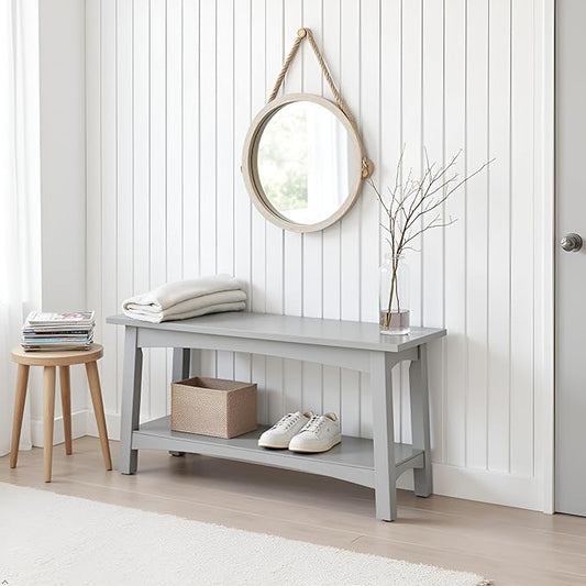Craftsbury 36-Inch Wood Entryway Bench with Storage Shelf – Dove Gray Accent Bench for Entryway, Hallway, or Living Room – Small Space Seating with Farmhouse Charm by Alaterre Furniture